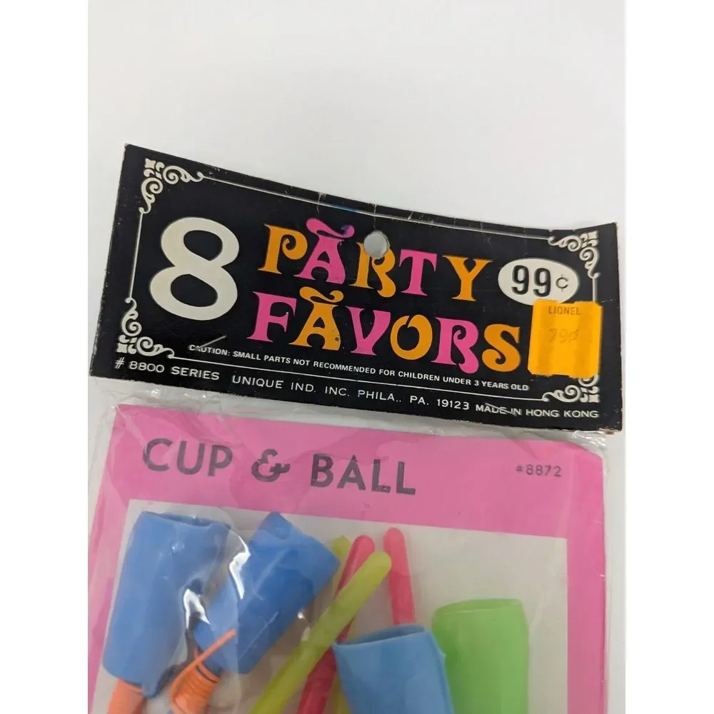 Vintage Party Favors Cup & Ball NEW In Package 8 In Set Unique Industries‎ Neon